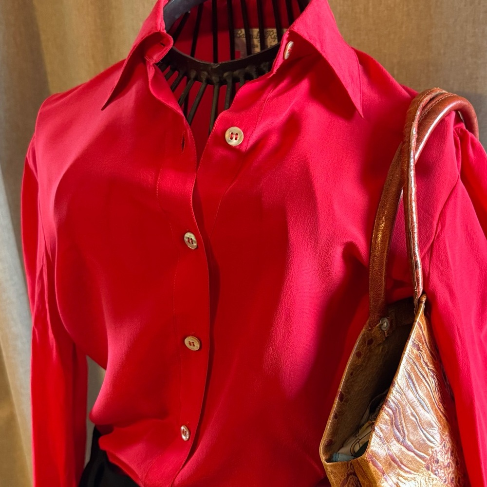 Vintage - Barnaby Rippit - 100% Silk Blouse - Gorgeous - Power Red - Size 4